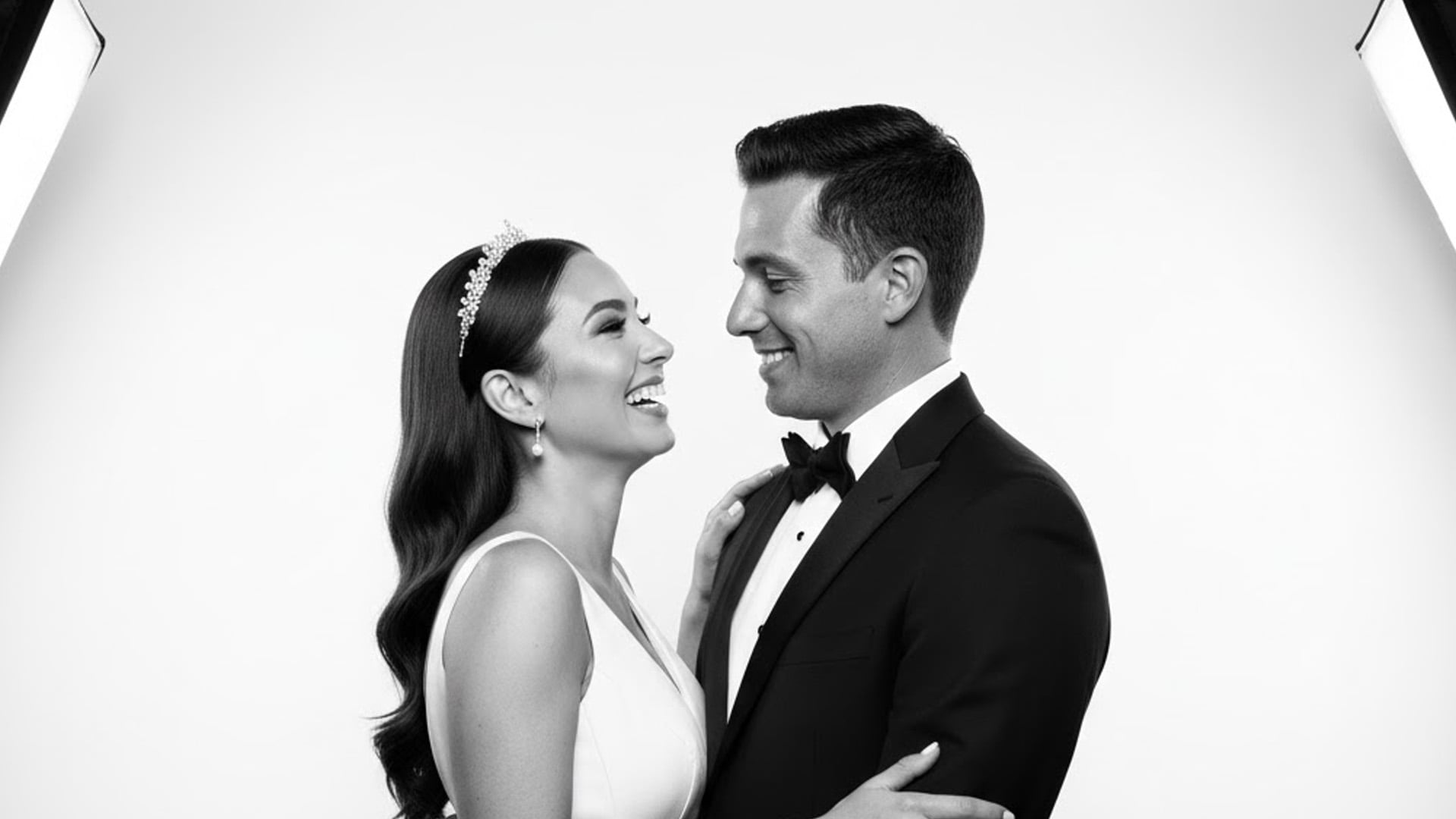 Glam photo booth black and white portrait with skin-smoothing filter at a NJ wedding